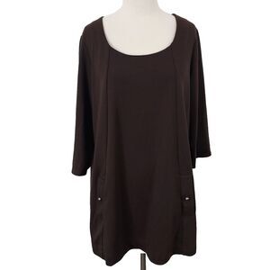 Avenue Ponte Collection Flowy Tunic Top Shirt Womens Size 18 20 Stretch Brown